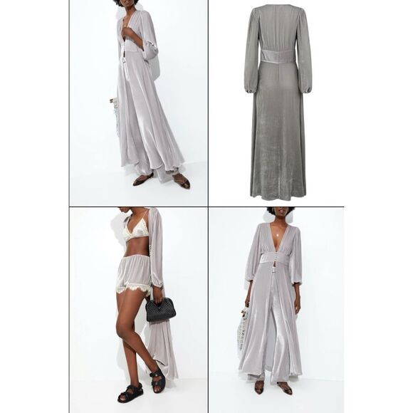 SLEEPING WITH JACQUES
Francoise gathered velvet robe/ Dress in Platinum Size M - Picture 6 of 12